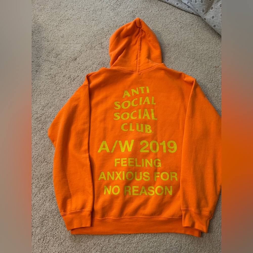 Anti Social Social Club A/W 2019 Feeling Anxious Hoodie Orange Size Medium ASSC
